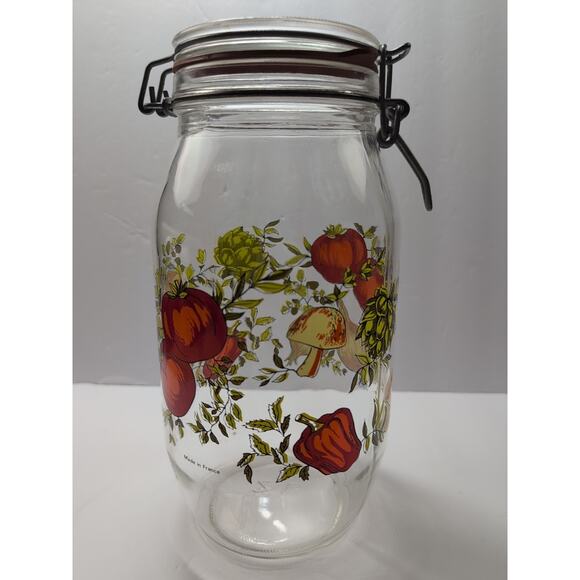 Vintage 70s Glass Storage Jar Made in FRANCE MUSHROOM Cottage Core 2 Litre ECU - Picture 2 of 7